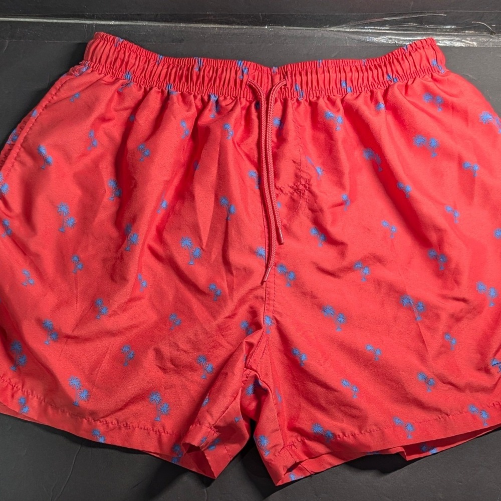 Panama Jack Mens Red Palm Tree Print Swim Trunks‎ Board Shorts Mesh Lined Large